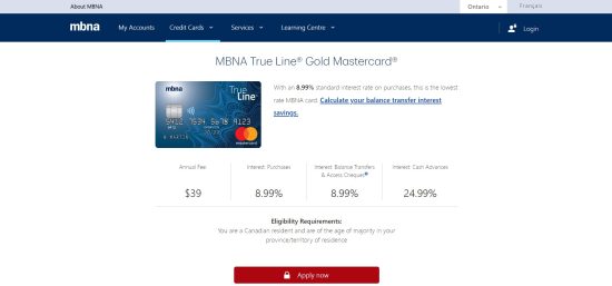 MBNA True Line Gold Mastercard