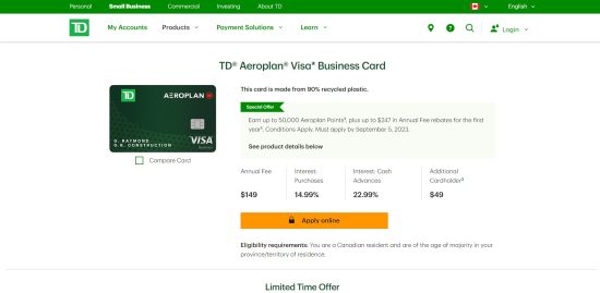 TD Aeroplan Visa Business Card