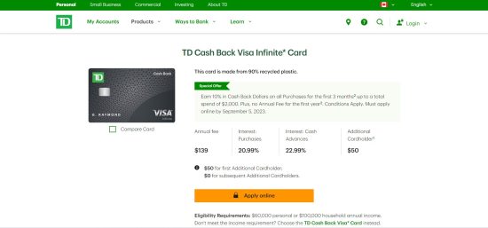 TD Cash Back Visa Infinite