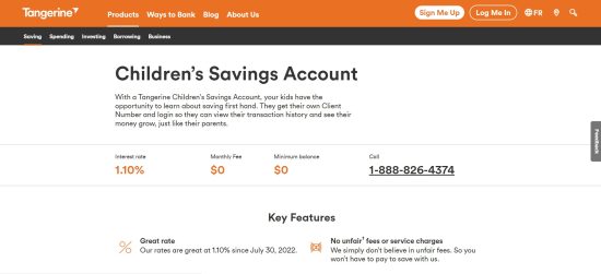 Tangerine Children’s Savings Account